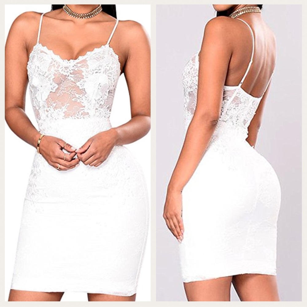 🤍White Mesh with floral bandage dress